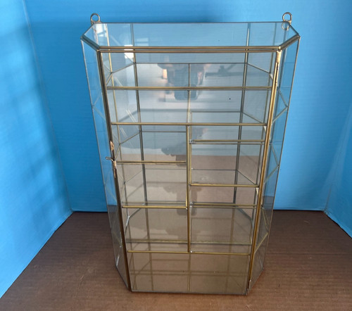 Vtg brass glass display - 18",
